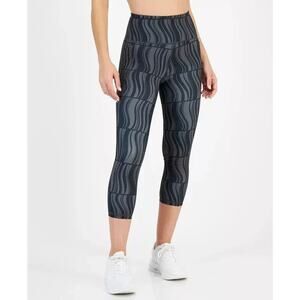 ID Ideology Active Wavey-Print Cropped Compression Leggings Women's Deep Black